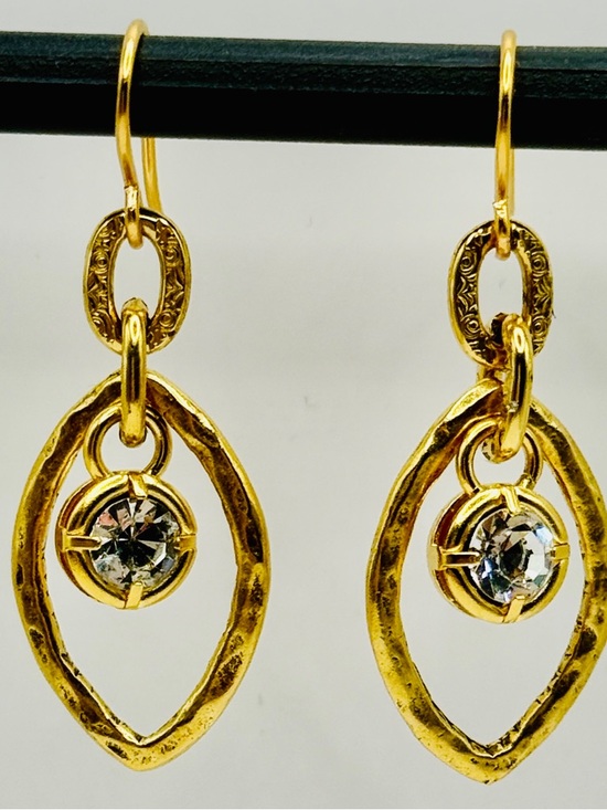 Jewelry - Gold Drop Earrings with Clear Crystal Accent
